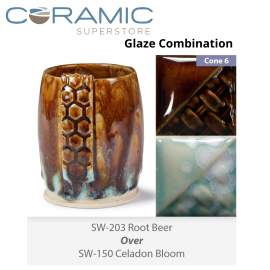 Root Beer SW-203 over Celadon Bloom SW-150 Stoneware Combination